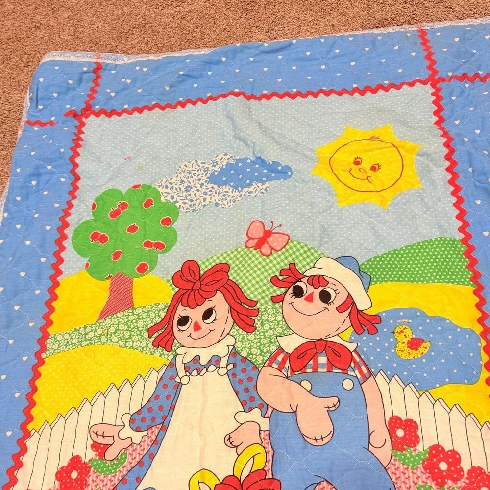 Vintage‎ 1980 Raggedy Ann & Andy Baby Quilt Blanket 1980 Boss Merrill